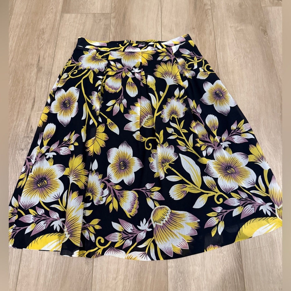 Ann Taylor Black Floral Circle Skirt with Yellow & Pink Blooms